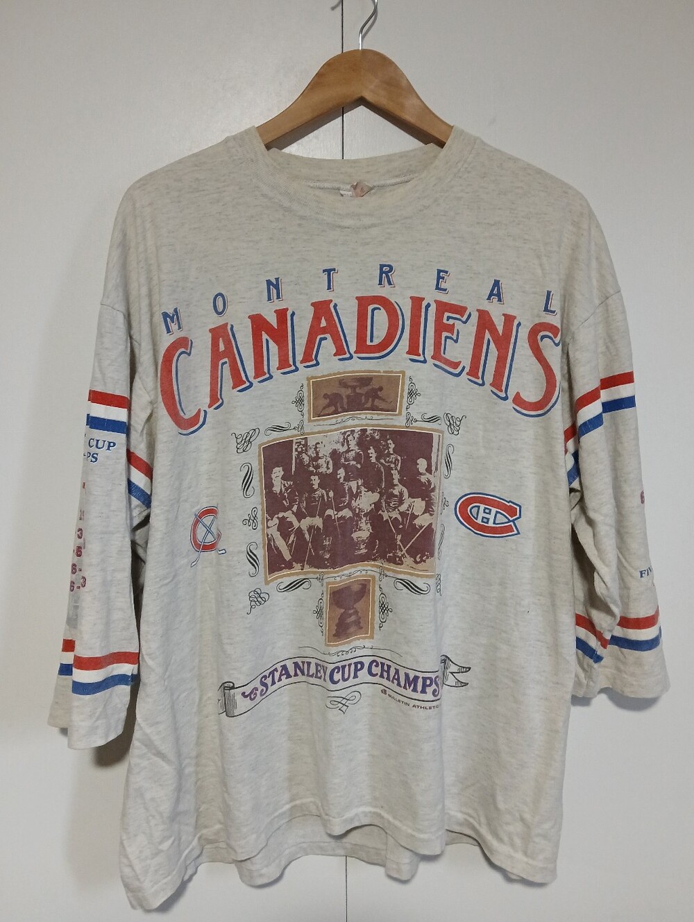 ​Vintage 1991 Montreal Canadiens Bulletin Athletic 3/4 Sleeve Single Stitch